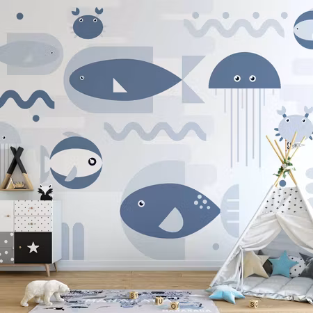 Fototapet - Minimalist Ocean Geometric Fish and