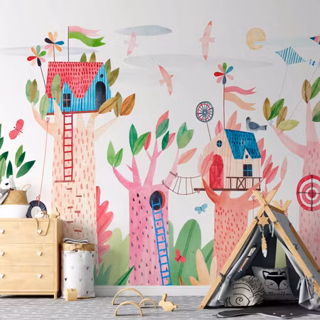 Fototapet - Painted Tree Houses a Colourful
