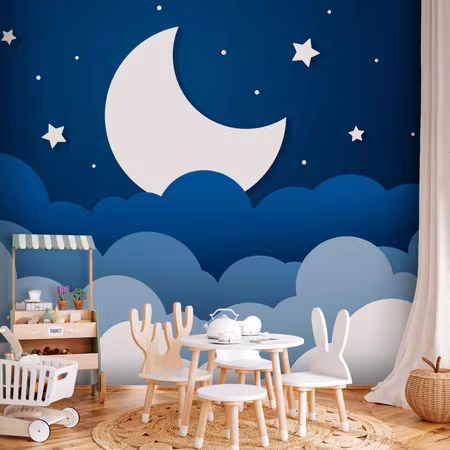 Fototapet - Moon Dream Clouds on a Dark Blue Sky