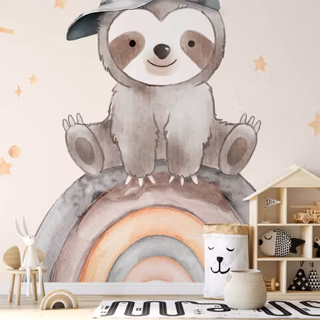 Fototapet - Little Sloth Among Stars and Rainbows