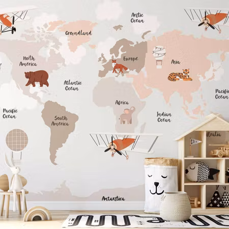 Fototapet - Map in Shades of Beige Continents with
