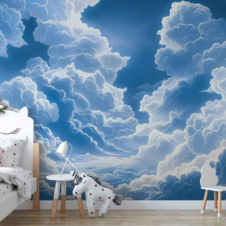 Fototapet - Blue Sky Breaking Through White Fluffy