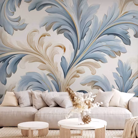 Fototapet - Baroque Ornaments in Light Cream Blue