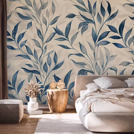 Fototapet - Leaves in Blue Colors Delicate