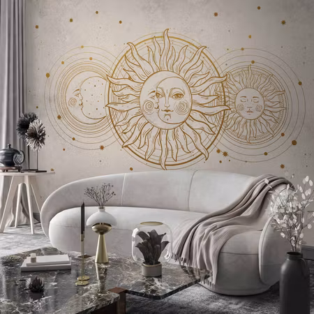 Fototapet - Golden Sun and Moon Artistic