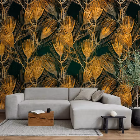 Fototapet - Golden Peacock Feathers Solid