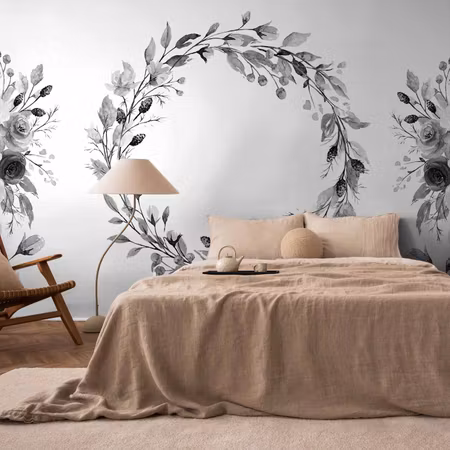 Fototapet - Romantic Wreath Grey Plant Motif with