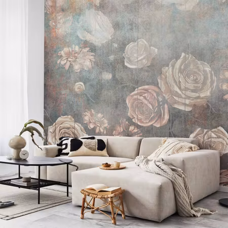 Fototapet - Misty Nature Muted Rose Flowers on a