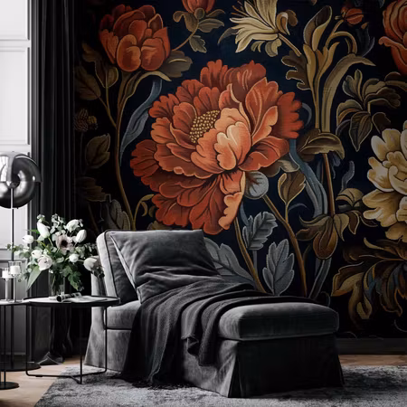 Fototapet - Tapestry Large Flowers Retro Floral