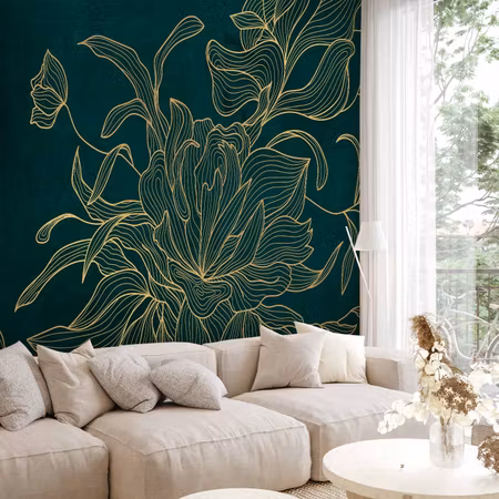 Fototapet - Green Boudoir Linear Drawing of a
