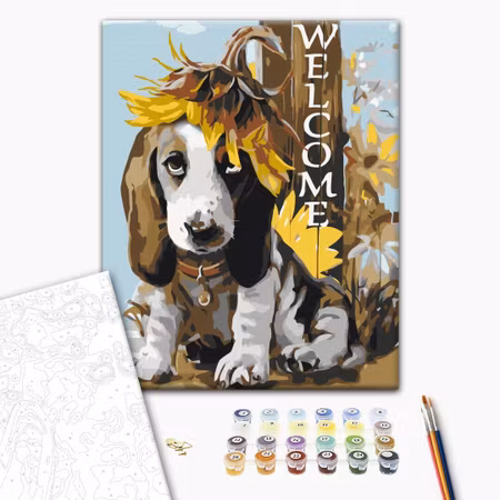 Måla efter nummer - Dog and sunflowers