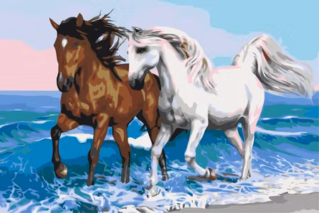 Måla efter nummer - Horses at the seaside