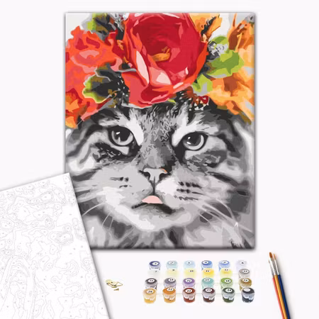 Måla efter nummer - Cat with flowers