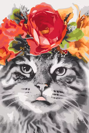 Måla efter nummer - Cat with flowers