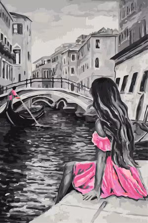 Måla efter nummer - Venice a girl in a pink dress