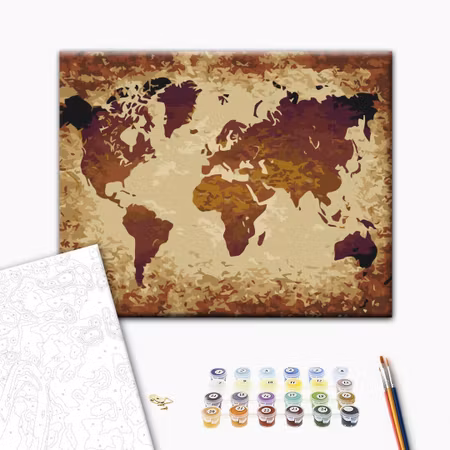 Måla efter nummer - World map brown colours