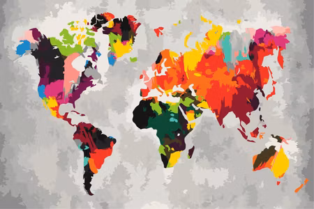 Måla efter nummer - World map bright colours
