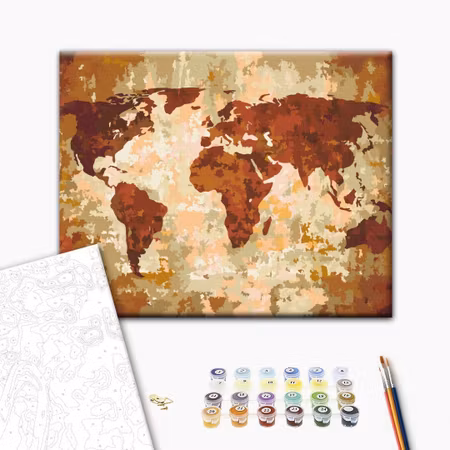 Måla efter nummer - World map earth colours