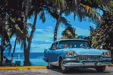 Måla efter nummer - Car under palm trees