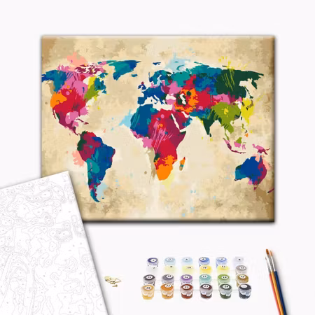 Måla efter nummer - World map colourful