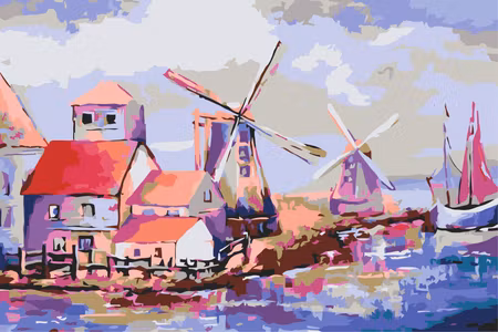 Måla efter nummer - Windmills landscape