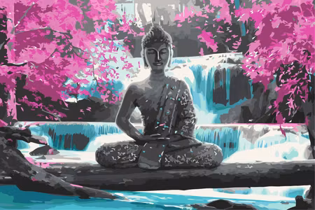 Måla efter nummer - Buddha and waterfall