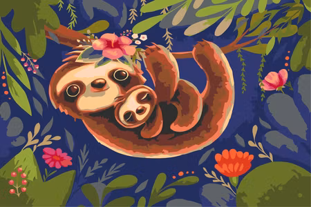 Måla efter nummer - Friendly sloths