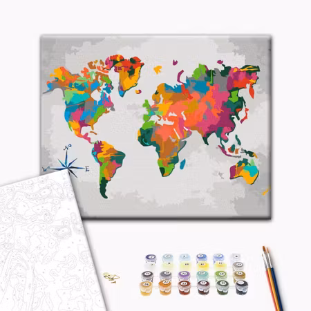 Måla efter nummer - World map compass rose