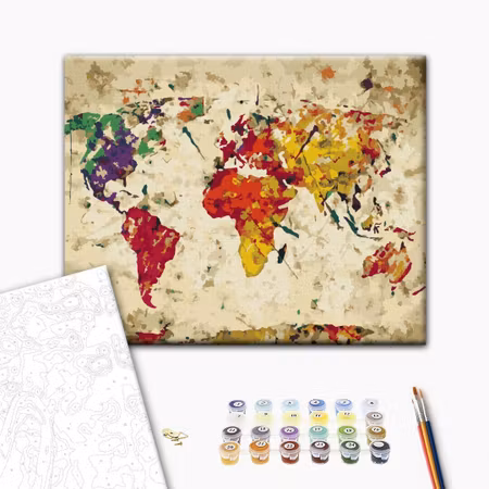 Måla efter nummer - World map colour splashes