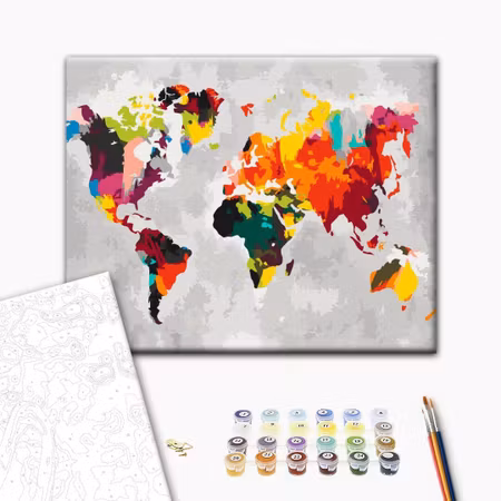 Måla efter nummer - World map bright colours