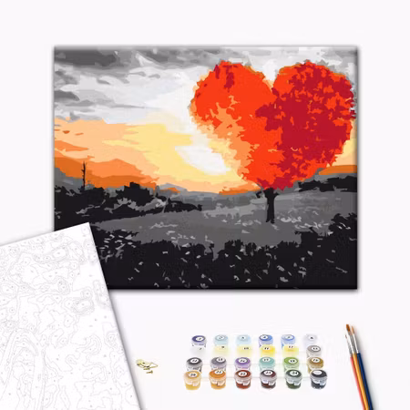 Måla efter nummer - Heart-shaped tree sunrise