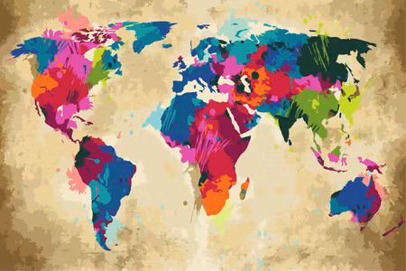 Måla efter nummer - World map colourful