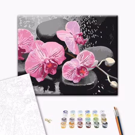 Måla efter nummer - Orchid with zen stones black