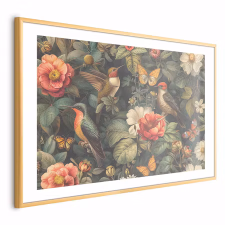 Poster med ram - Flowers Birds and Butterflies