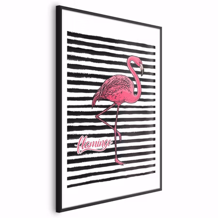 Poster med ram - Black Stripes and Flamingo