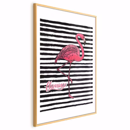 Poster med ram - Black Stripes and Flamingo