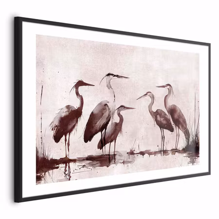 Poster med ram - Herons Painted in Ink