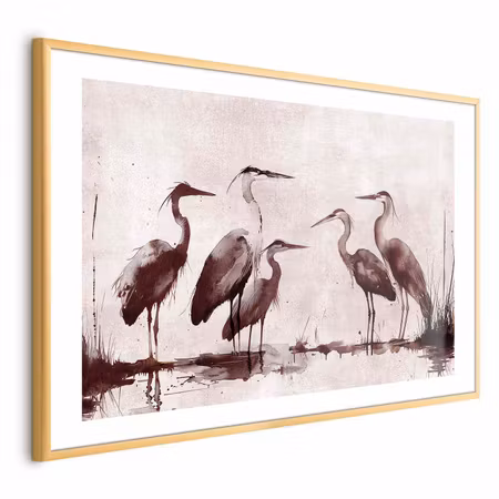 Poster med ram - Herons Painted in Ink