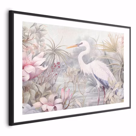 Poster med ram - Heron Wading in a Pond