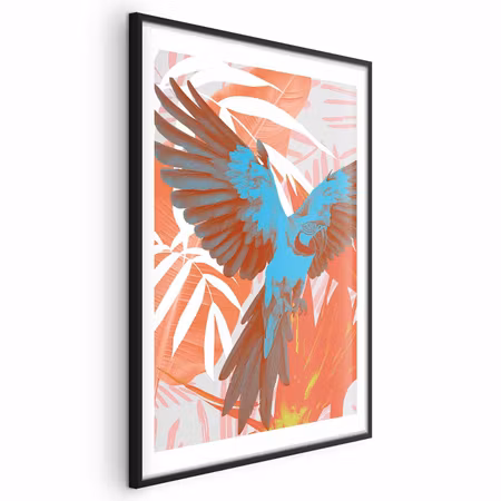 Poster med ram - Exotic Wings - Parrot Among Leaf