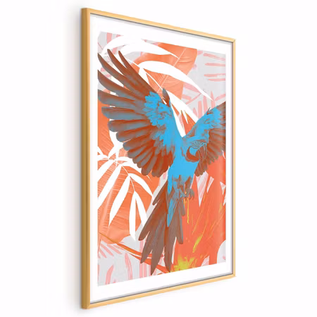 Poster med ram - Exotic Wings - Parrot Among Leaf