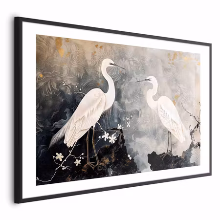 Poster med ram - Herons and Cherry Blossom