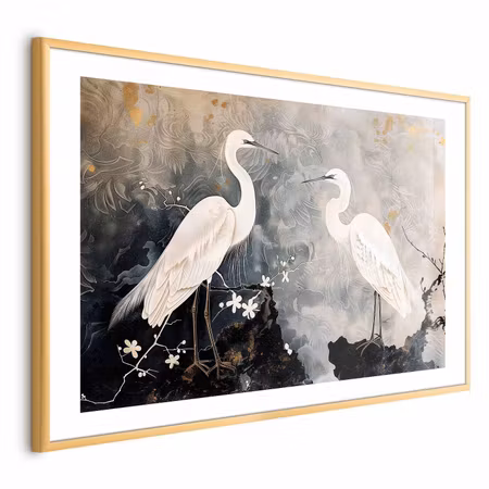 Poster med ram - Herons and Cherry Blossom