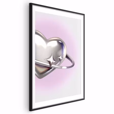 Poster med ram - Cosmic Heart - Silver Heart with