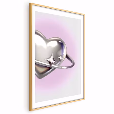 Poster med ram - Cosmic Heart - Silver Heart with