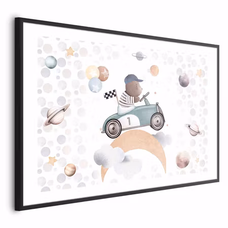 Poster med ram - Bear in a Race Car