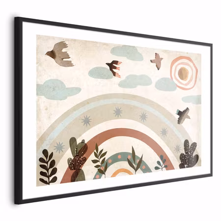 Poster med ram - Rainbow and Birds