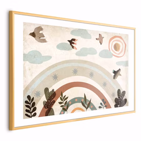 Poster med ram - Rainbow and Birds
