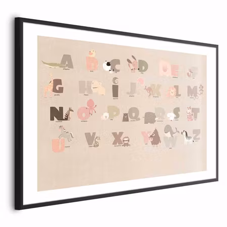 Poster med ram - Beige Alphabet