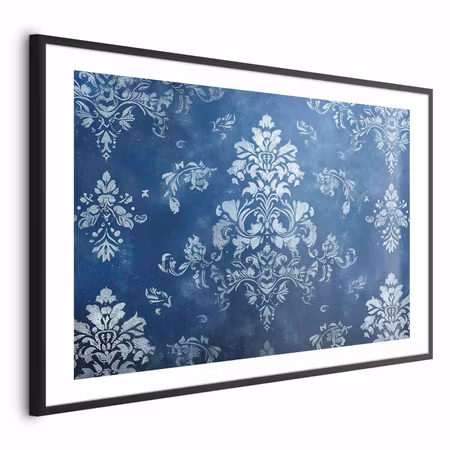 Poster med ram - Retro Ornament in Worn Blues
